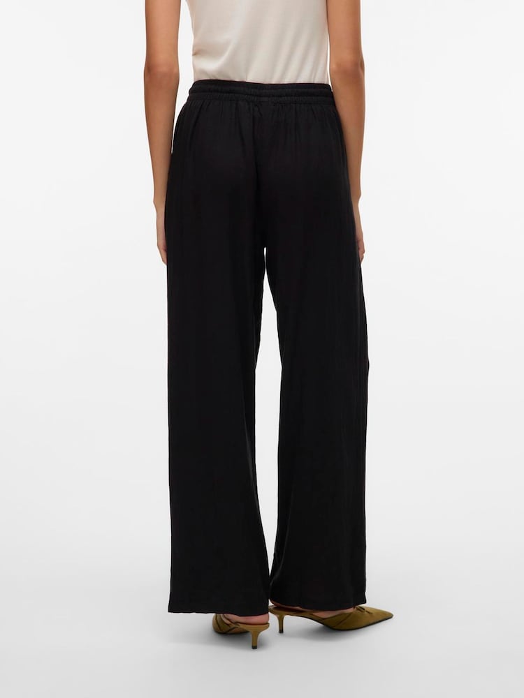 VERO MODA Black High Waisted Linen Mix Wide Leg Trousers - Image 2 of 4