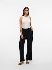 VERO MODA Black High Waisted Linen Mix Wide Leg Trousers - Image 3 of 4