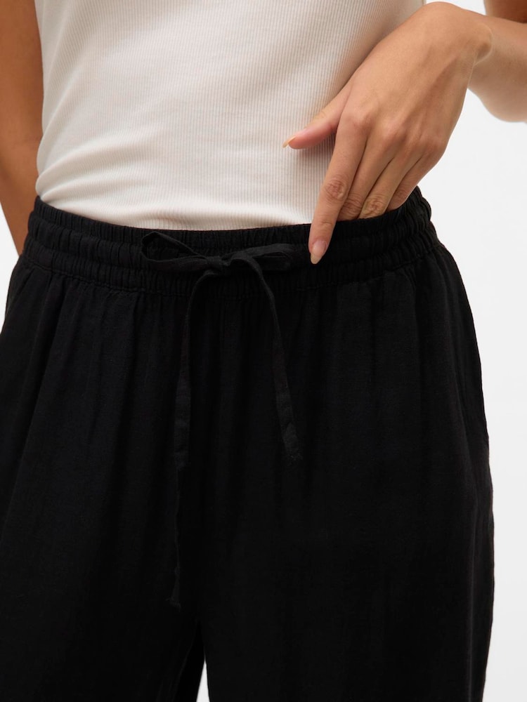 VERO MODA Black High Waisted Linen Mix Wide Leg Trousers - Image 4 of 4