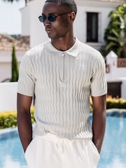 Gris - CAPO Egyptian Cotton Diamond Zip Polo Shirt - Imagen 1 de 3