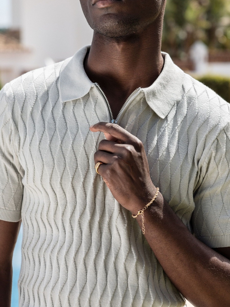 Gris - CAPO Egyptian Cotton Diamond Zip Polo Shirt - Imagen 3 de 3