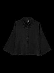 שחור - VERO MODA Textured Cropped Cotton Shirt - תמונה 4 מתוך 4