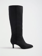 Love & Roses Black Wide Fit Faux Suede Kitten Heel Knee High Sock Boots - Image 3 of 7