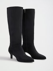 Love & Roses Black Wide Fit Faux Suede Kitten Heel Knee High Sock Boots - Image 4 of 7