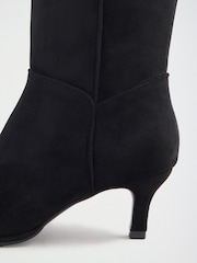 Love & Roses Black Wide Fit Faux Suede Kitten Heel Knee High Sock Boots - Image 5 of 7