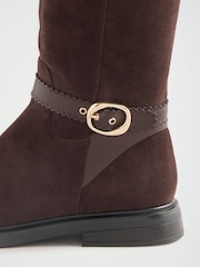 Love & Roses Chocolate Brown Faux Suede Scalloped Knee High Flat Rider Boots - Image 5 of 6