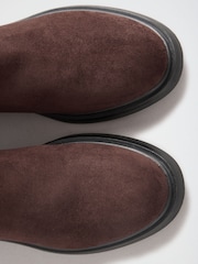 Love & Roses Chocolate Brown Faux Suede Scalloped Knee High Flat Rider Boots - Image 6 of 6