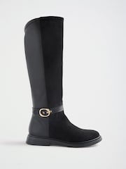 Love & Roses Black Faux Suede Scalloped Knee High Flat Rider Boots - Image 4 of 7