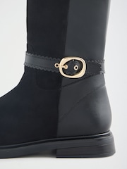 Love & Roses Black Faux Suede Scalloped Knee High Flat Rider Boots - Image 5 of 7