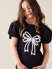 Angel & Rocket Black Aofie Bow Embellished T-Shirt - Image 1 of 7