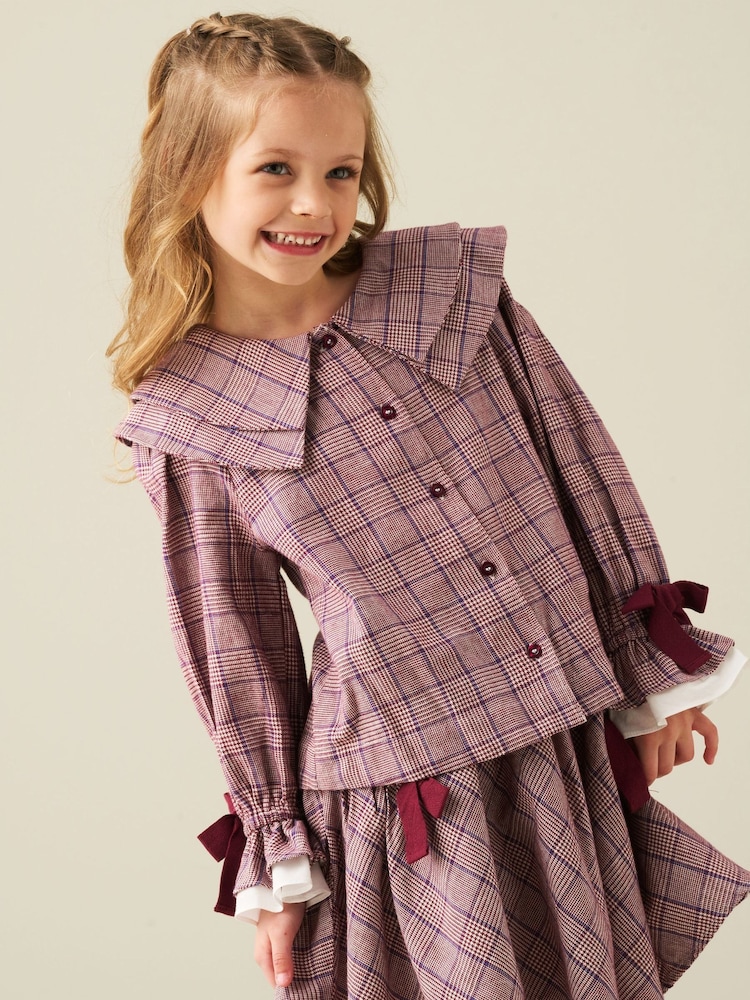 Angel & Rocket Purple Clara Double Collar Check Blouse - Image 1 of 5 Angel & Rocket Purple Clara Double Collar Check Blouse - Image 1 of 5