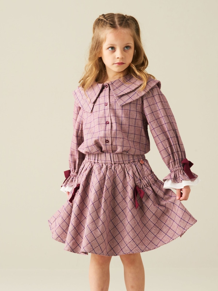Angel & Rocket Purple Clara Double Collar Check Blouse - Image 2 of 5 Angel & Rocket Purple Clara Double Collar Check Blouse - Image 2 of 5