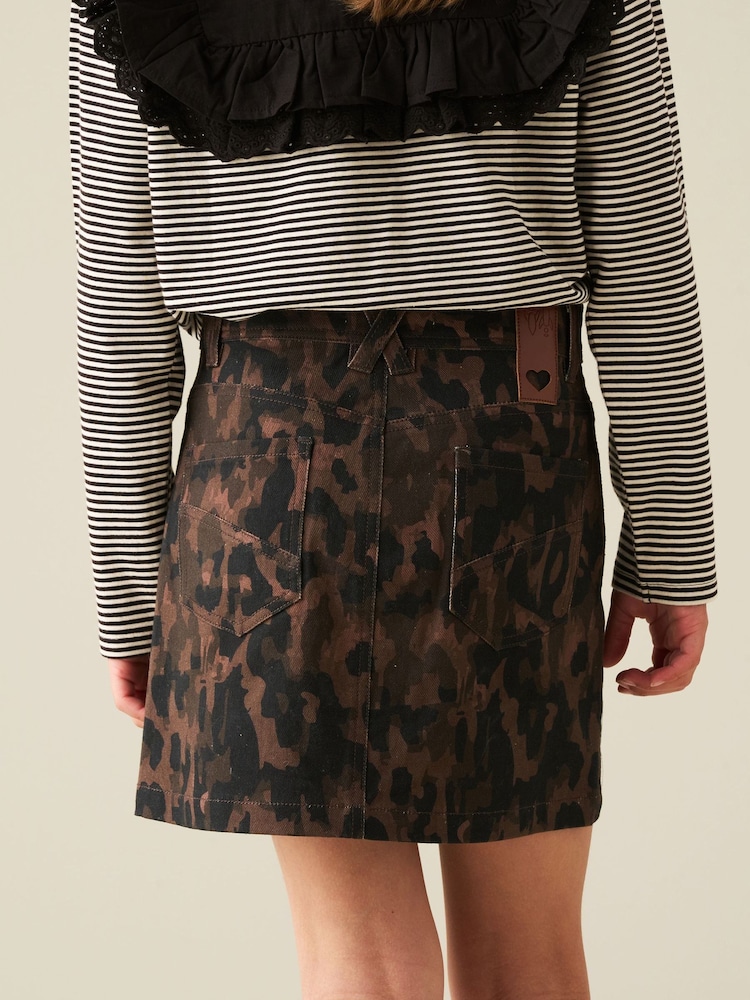 Angel & Rocket Brown Callie Leopard A Line Mini Skirt - Image 2 of 5 Angel & Rocket Brown Callie Leopard A Line Mini Skirt - Image 2 of 5