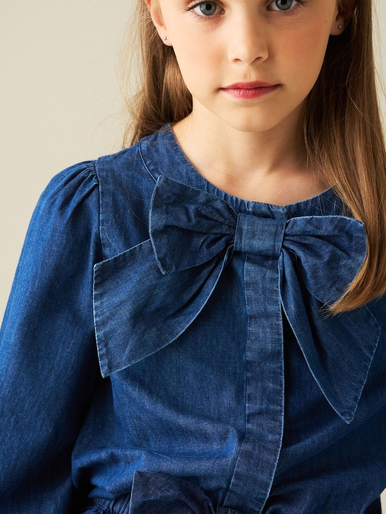 Angel & Rocket Blue Annie Denim Bow Blouse - Image 6 of 6 Angel & Rocket Blue Annie Denim Bow Blouse - Image 6 of 6