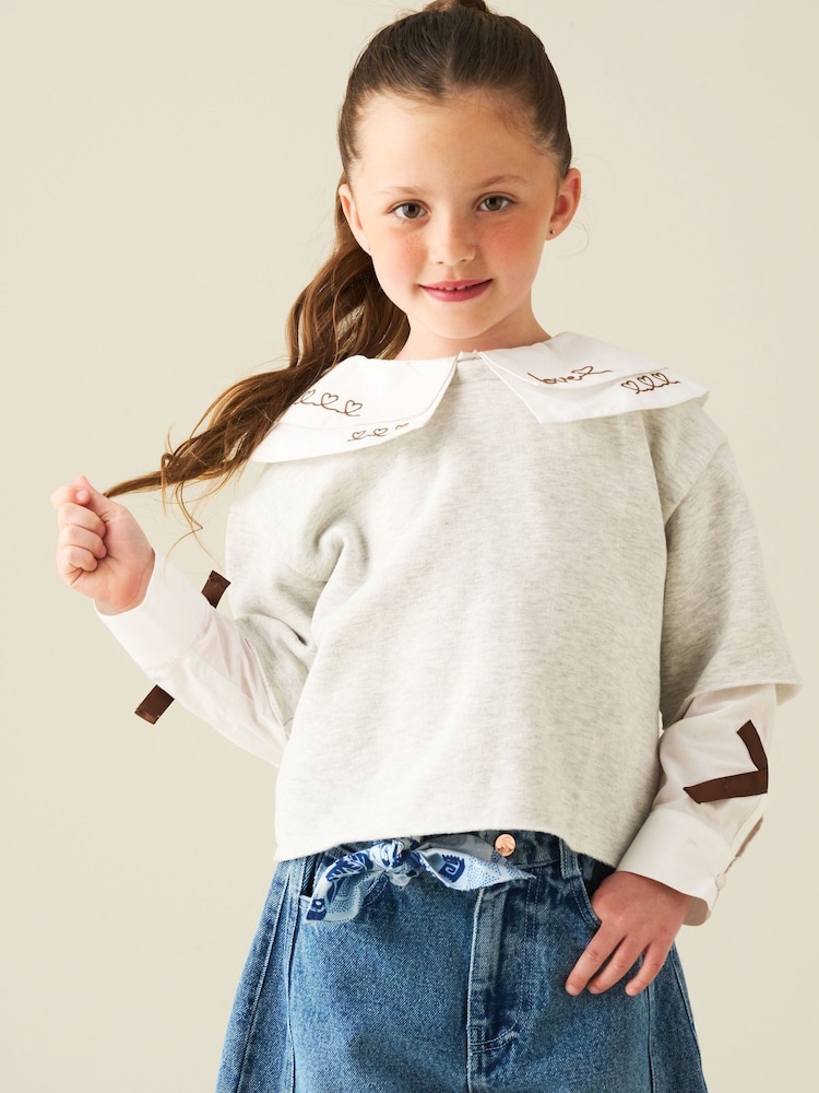 Angel & Rocket Grey Haddie Mock Layered Sweat Top - Image 1 of 4 Angel & Rocket Grey Haddie Mock Layered Sweat Top - Image 1 of 4