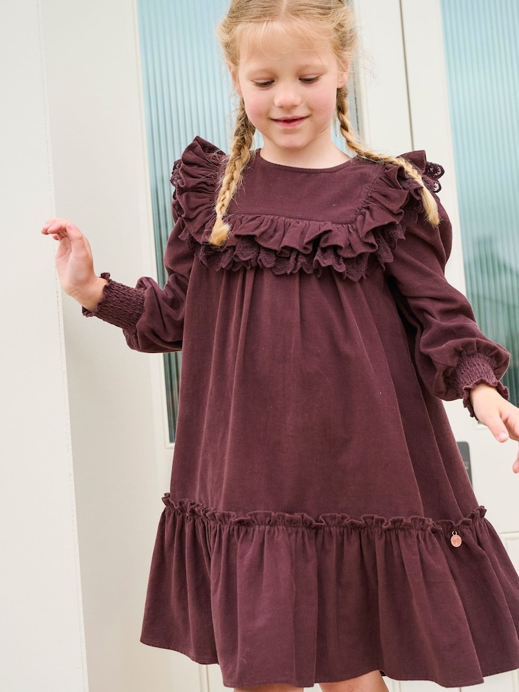 Angel & Rocket Brown Avery Cord Lace Trim Dress - Image 1 of 9 Angel & Rocket Brown Avery Cord Lace Trim Dress - Image 1 of 9