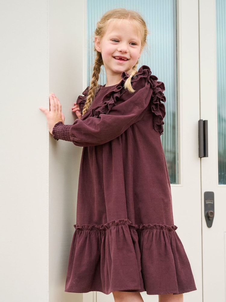 Angel & Rocket Brown Avery Cord Lace Trim Dress - Image 2 of 9 Angel & Rocket Brown Avery Cord Lace Trim Dress - Image 2 of 9
