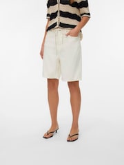 VERO MODA Cream Mid Rise Denim Bermuda Shorts - Image 1 of 4