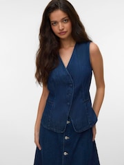 VERO MODA Blue Sleeveless Denim Waistcoat - Image 1 of 4