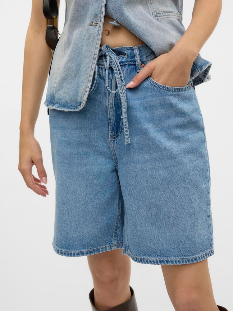 VERO MODA Blue Mid Rise Denim Bermuda Shorts - Image 1 of 5 VERO MODA Blue Mid Rise Denim Bermuda Shorts - Image 1 of 5