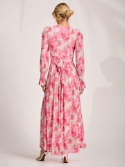 Jolie Moi Pink Long Sleeve Dip Hem Mesh Maxi Dress - Image 2 of 6
