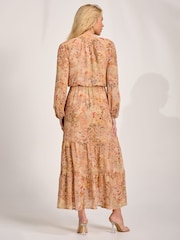 Jolie Moi Orange Chiffon Long Sleeve Tiered Maxi Dress - Image 2 of 6