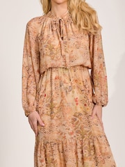 Jolie Moi Orange Chiffon Long Sleeve Tiered Maxi Dress - Image 3 of 6