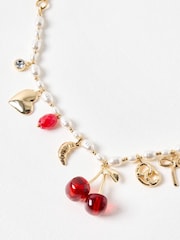 Oliver Bonas Red Fruit, Croissant & Charm Faux Pearl Necklace - Image 3 of 5