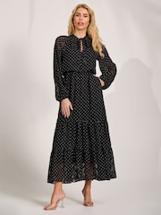 Jolie Moi Black Textured Chiffon Long Sleeve Maxi Dress - Image 5 of 6