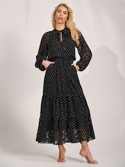 Jolie Moi Black Textured Chiffon Long Sleeve Maxi Dress - Image 6 of 6