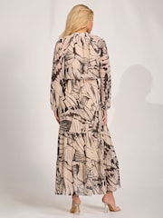 Jolie Moi Natural Chiffon Long Sleeve Tiered Maxi Dress - Image 2 of 6