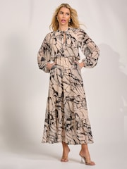 Jolie Moi Natural Chiffon Long Sleeve Tiered Maxi Dress - Image 5 of 6