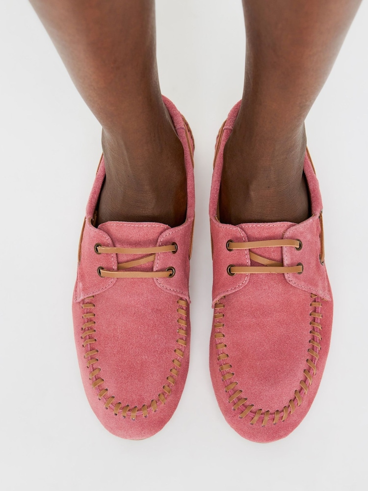 Oliver Bonas Pink Suede Boat Shoes - Image 1 of 7