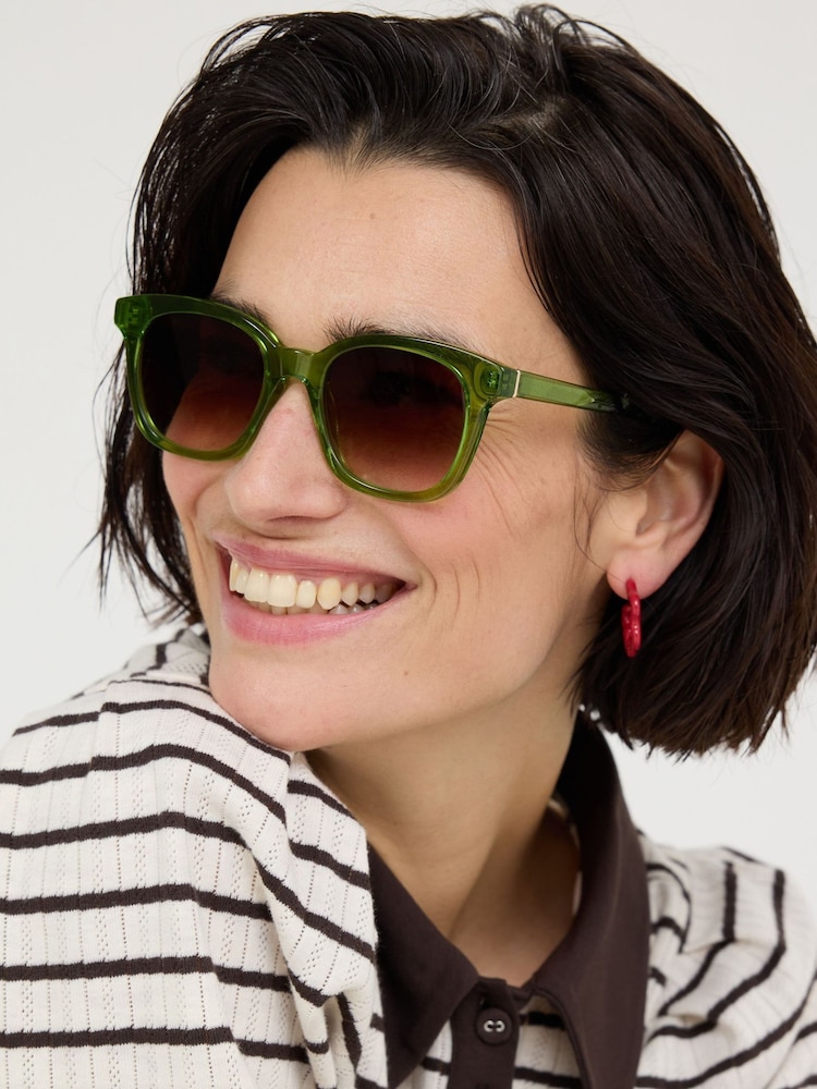 Oliver Bonas Green Crystal Square Acetate Sunglasses - Image 5 of 5
