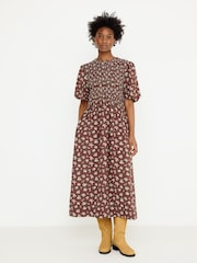 Oliver Bonas Gingham Floral Shirred Bodice Midi Dress - Larawan 1 ng 7