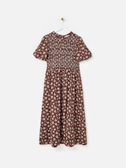 Oliver Bonas Gingham Floral Shirred Bodice Midi Dress - Larawan 3 ng 7