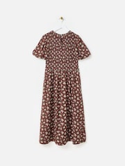 Oliver Bonas Gingham Floral Shirred Bodice Midi Dress - Larawan 4 ng 7