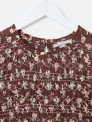 Oliver Bonas Gingham Floral Shirred Bodice Midi Dress - Larawan 5 ng 7