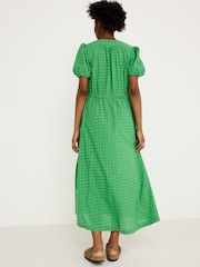 Oliver Bonas Dobby Polka Dot V-Neck Puff Sleeve Midi Dress - Image 2 of 7