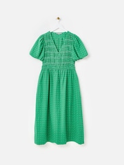 Oliver Bonas Dobby Polka Dot V-Neck Puff Sleeve Midi Dress - Image 3 of 7