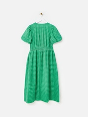 Oliver Bonas Dobby Polka Dot V-Neck Puff Sleeve Midi Dress - Image 4 of 7