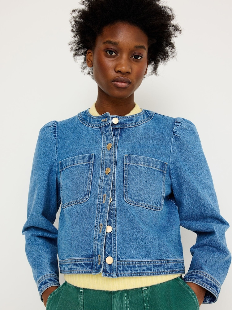 Oliver Bonas Blue Cropped Denim Jacket - Image 1 of 8