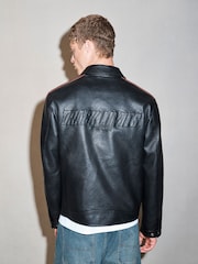 Negro - EDIT Stripe Detail Faux Leather Collared Jacket - Imagen 2 de 6