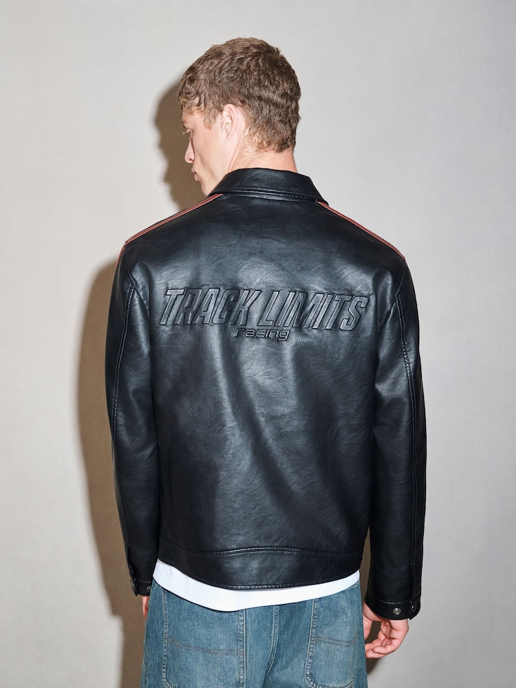 Negro - EDIT Stripe Detail Faux Leather Collared Jacket - Imagen 2 de 6 Negro - EDIT Stripe Detail Faux Leather Collared Jacket - Imagen 2 de 6