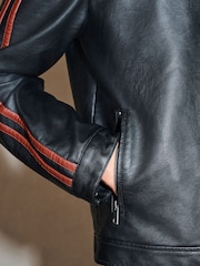 Negro - EDIT Stripe Detail Faux Leather Collared Jacket - Imagen 5 de 6