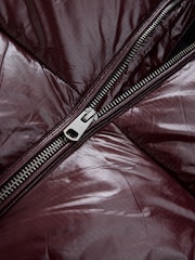 Burgundy Red EDIT High Shine Hooded Puffer Jacket - Image 10 of 12