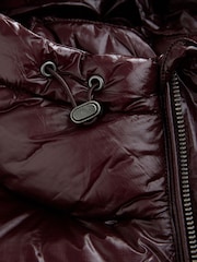 Burgundy Red EDIT High Shine Hooded Puffer Jacket - Image 12 of 12