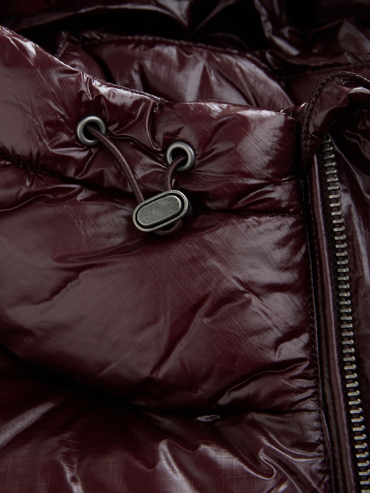 Burgundy Red EDIT High Shine Hooded Puffer Jacket - Image 12 of 12 Burgundy Red EDIT High Shine Hooded Puffer Jacket - Image 12 of 12