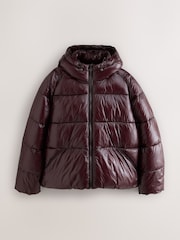 Burgundy Red EDIT High Shine Hooded Puffer Jacket - Image 8 of 12