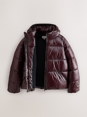 Burgundy Red EDIT High Shine Hooded Puffer Jacket - Image 9 of 12